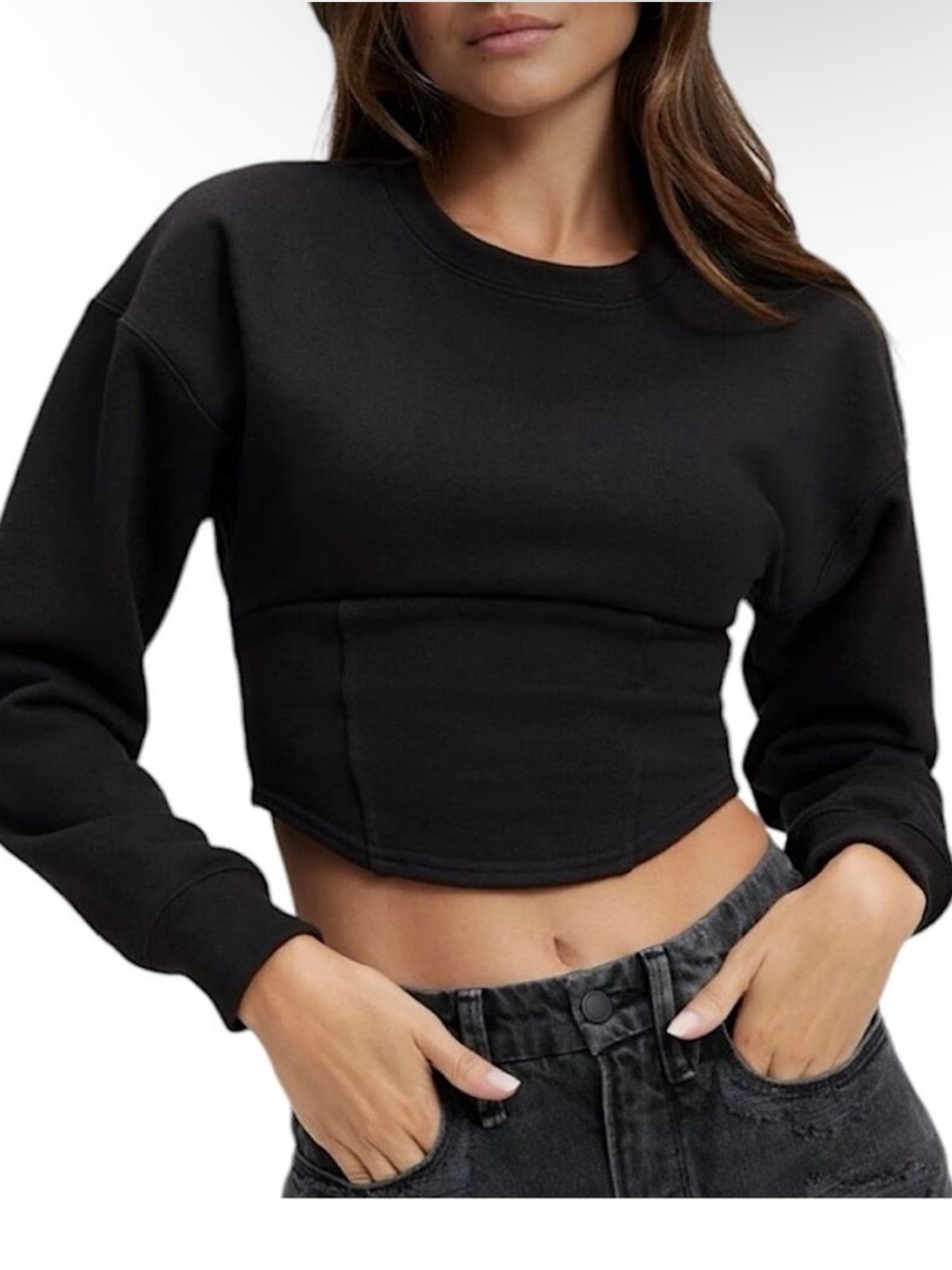 Good American Compressive Black Terry Corset Crewneck Size 2/ Medium